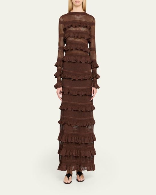 Zimmermann Brown Long-Sleeve Lace Frill Top