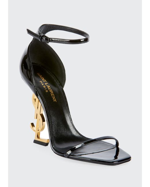 Saint Laurent White Opyum Ysl Logo-Heel Sandals With Golden Hardware