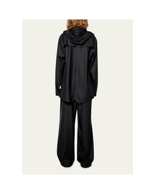 Rains Black Snap-Front Hooded Jacket