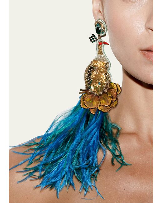 Ranjana Khan Blue Peacock Feather Earrings