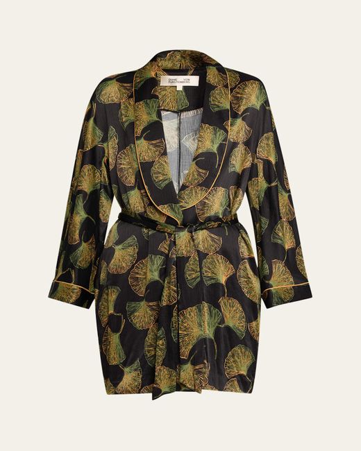 Diane von Furstenberg Green Magda Viscose Leaf-Print Wrap Jacket