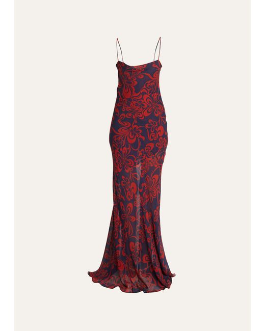 Dries Van Noten Red Deryl Abstract-print Cowl-neck Silk Dress