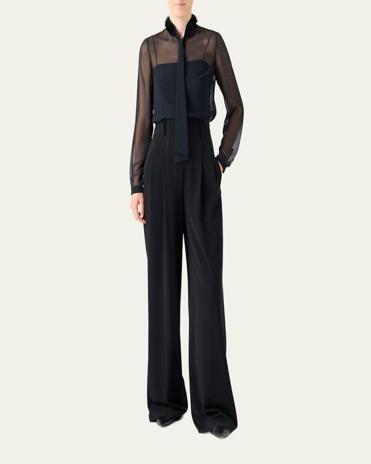 Akris Punto Blue Sheer Tie-Neck Blouse