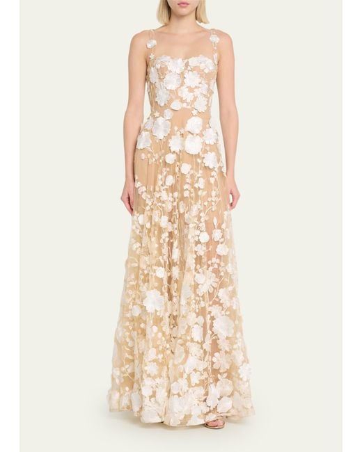 Bronx and Banco Natural Jasmine Sleeveless Floral Applique Gown