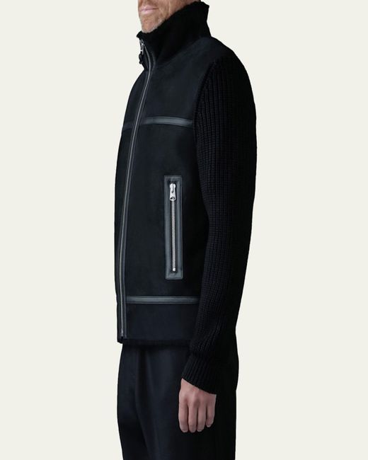 Mackage Blue Jonathan Mixed-Media Shearling Jacket for men