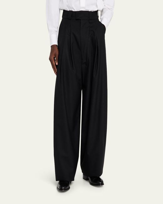 Willy Chavarria Black Pleated Wide-Leg Trousers for men