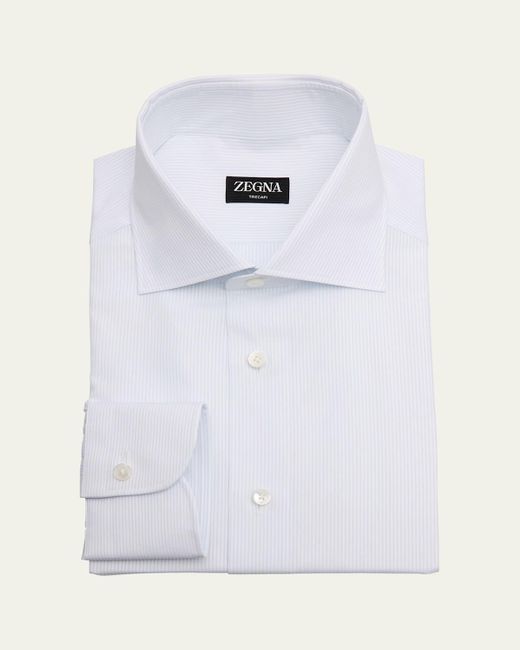 Zegna White Trecapi Cotton Micro-Stripe Dress Shirt for men