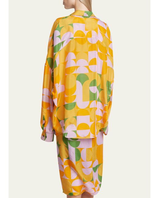 Dries Van Noten Yellow Casia Abstract-print Oversized Silk Collared Shirt