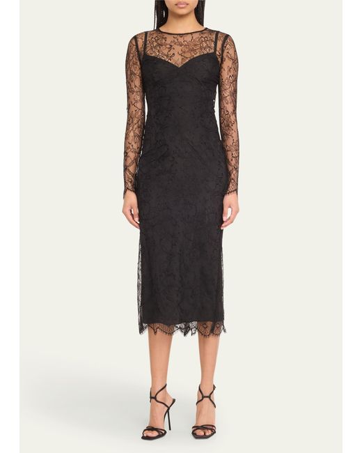Dolce & Gabbana Black Chantilly Lace Long-sleeve Midi Dress