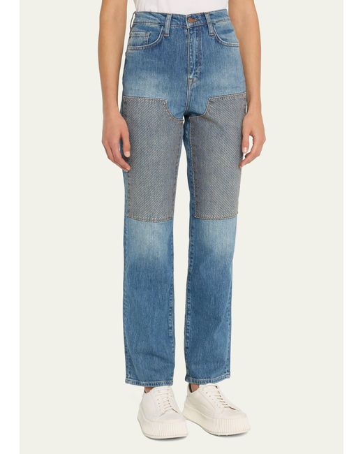 Triarchy Blue Ms. High Rise Straight-leg Patch Jeans