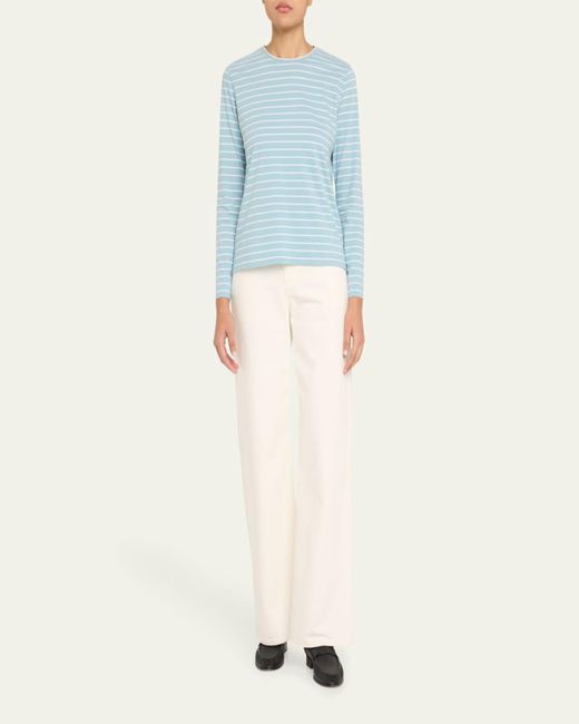 Kule Multicolor Crewneck Long-Sleeve Striped Cotton Top