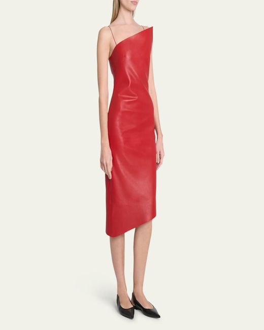 Givenchy Red Asymmetric Leather Midi Dress