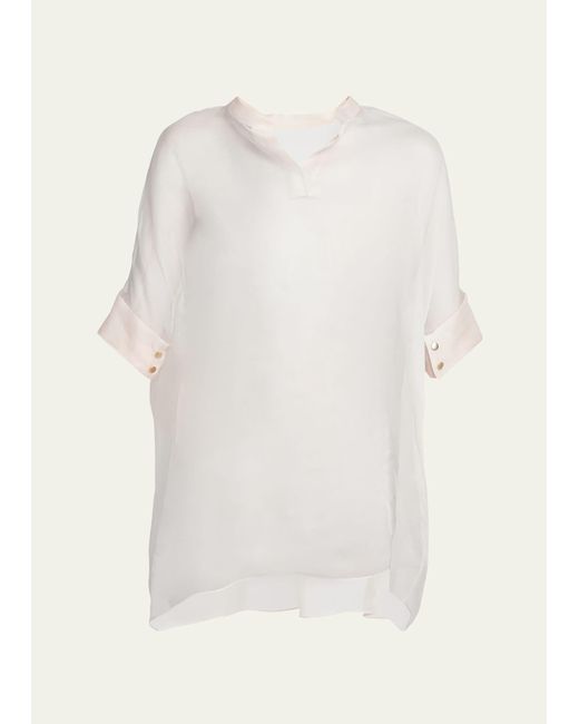Giorgio Armani White Short-sleeve Sheer Silk Tunic Top With Cami
