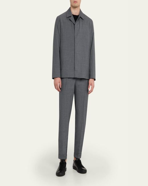 Kiton Blue Wool Sharkskin Button-Front Bomber Jacket for men