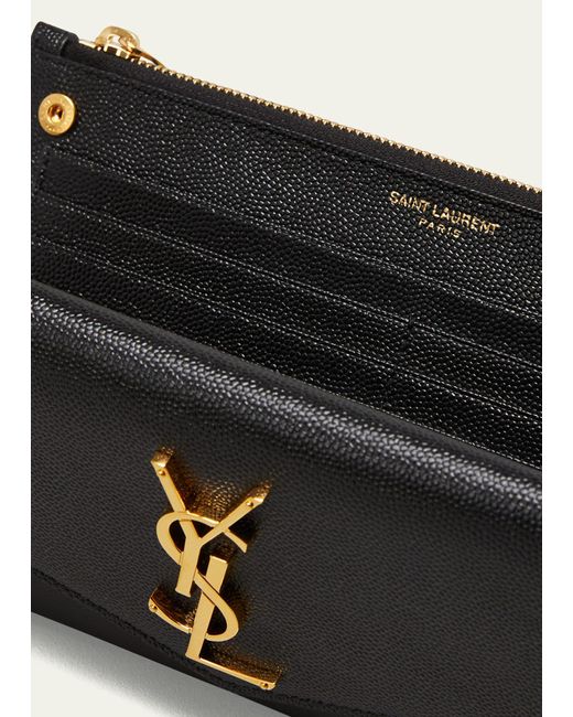 Saint Laurent White Ysl Monogram Small Envelope Flap Wallet With Zip Pocket In Grained Leather