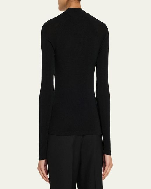 Merino Micro Rib Majestic Filatures Mock-Neck Merino Silk Micro Rib Knit T-Shirt in ...
