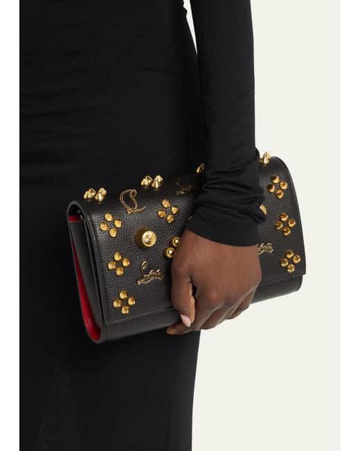 Christian Louboutin Black Paloma Clutch In Leather With Loubinthesky Seville Spikes