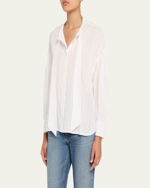 Officine Generale Natural Molly Tie-Neck Textured Stripe Top