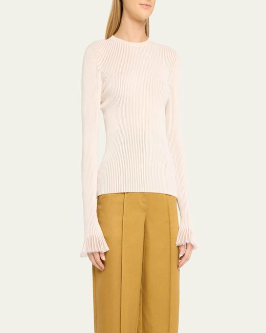 Ulla Johnson Black Aster Ribbed Ruffle-Cuff Top