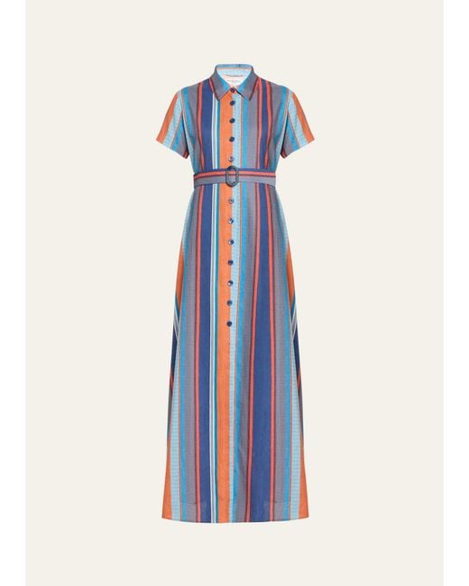 Evi Grintela Blue Valerie Striped Linen-cotton Maxi Shirtdress
