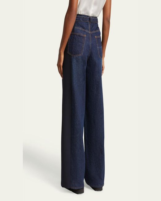Sacai Blue Denim Suiting Wide Leg Belted Pants