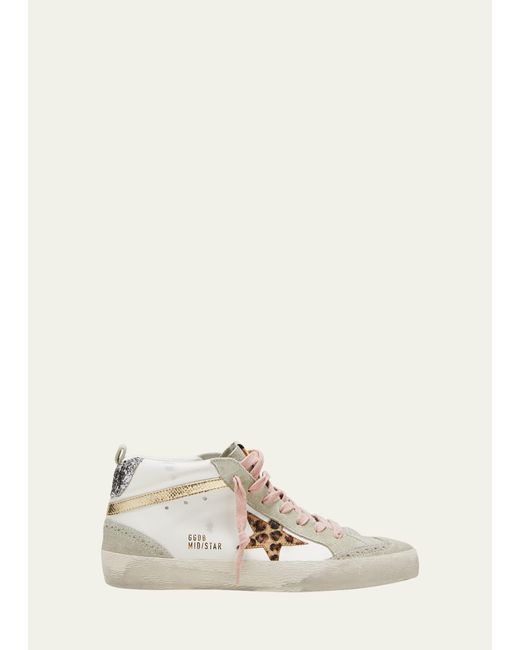 Golden Goose Deluxe Brand Natural Mid Star Mixed Leather Glitter Sneakers