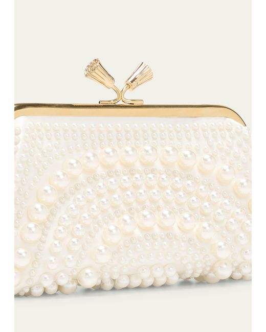 Anya Hindmarch Natural Maud Pearly Embellished Satin Clutch Bag