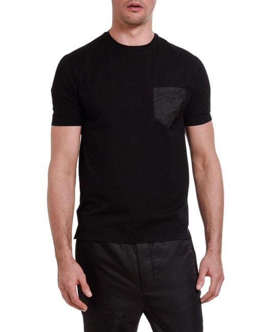 Prada Men's Crewneck Nylonpocket Tshirt in Black for Men Lyst