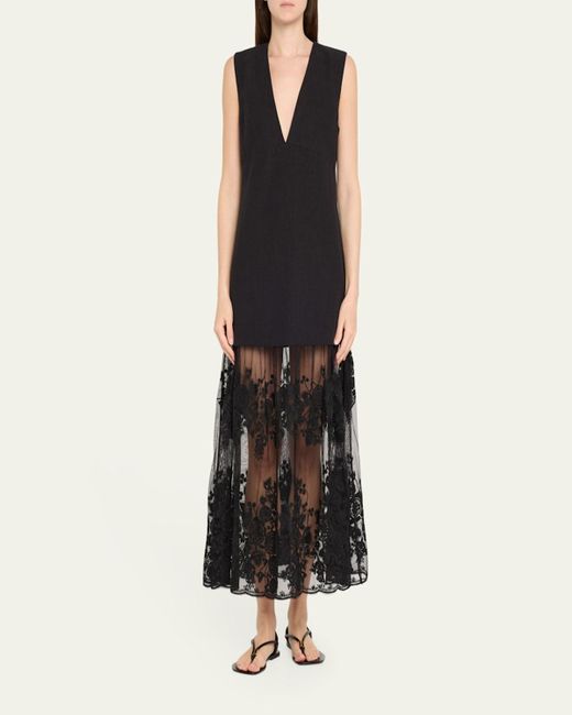 Sea Black Arielle Lace V-Neck Midi Dress