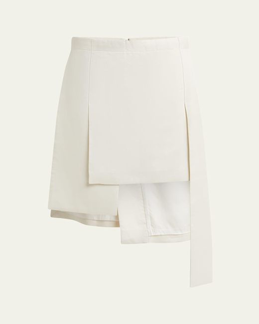Setchu White Layered Asymmetric Silk Wool Midi Skirt