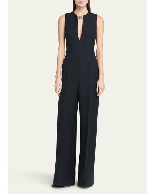 Stella McCartney Blue Tailored Jumpsuit With Chain Detail