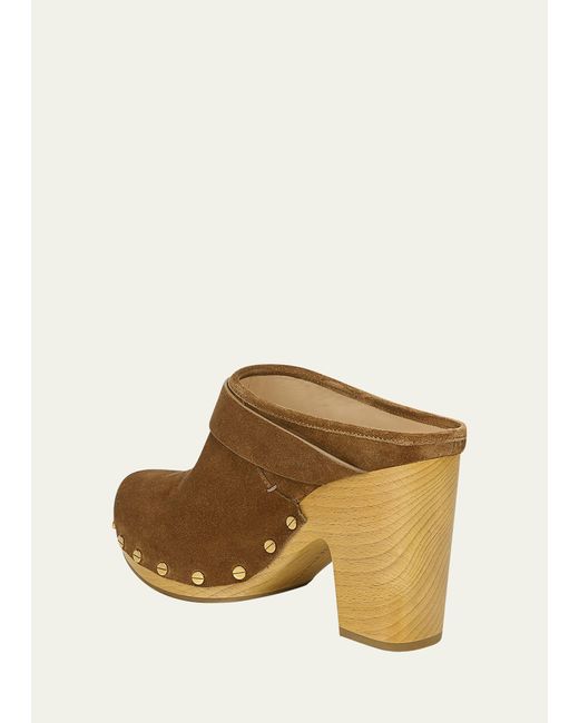 Veronica Beard Natural Dacey Buckle Suede Clogs