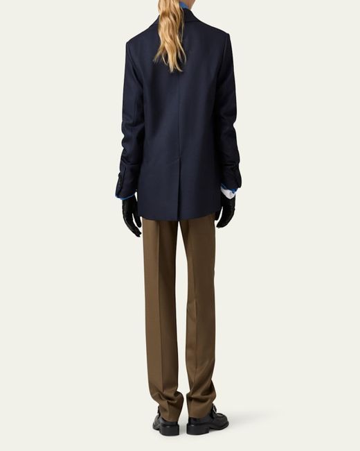 Miu Miu Blue Logo Embroidered Oversized Wool Blazer Jacket