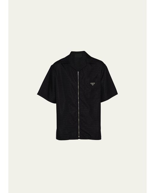 Prada Black Re-nylon Zip-front Camp Shirt for men