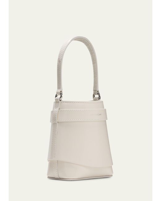 Givenchy White Shark Lock Micro Bucket Bag In Box Leather