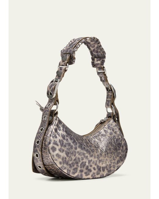 Balenciaga Brown Cagole Xs Leopard Stud Hobo Shoulder Bag