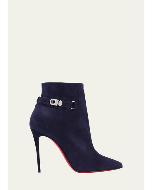 Christian Louboutin Blue Lock So Kate Suede Red Sole Booties