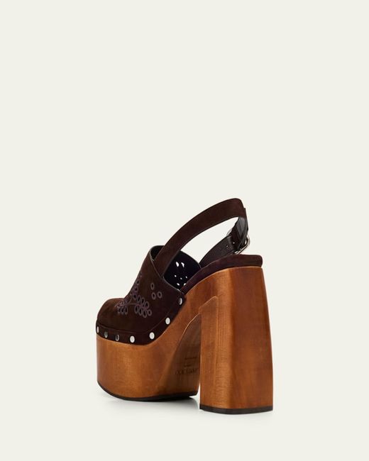Jimmy Choo Brown Alida Embroidered Suede Platform Clogs