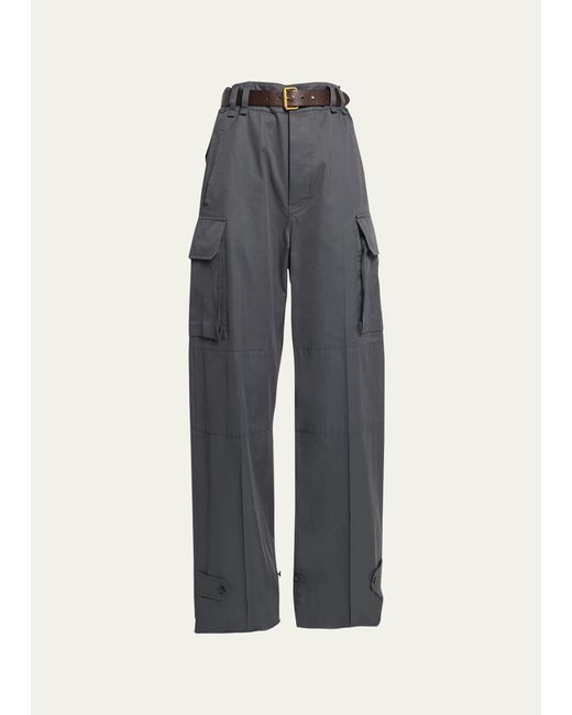 Saint Laurent Blue Wide-leg Cargo Pants With Leather Belt