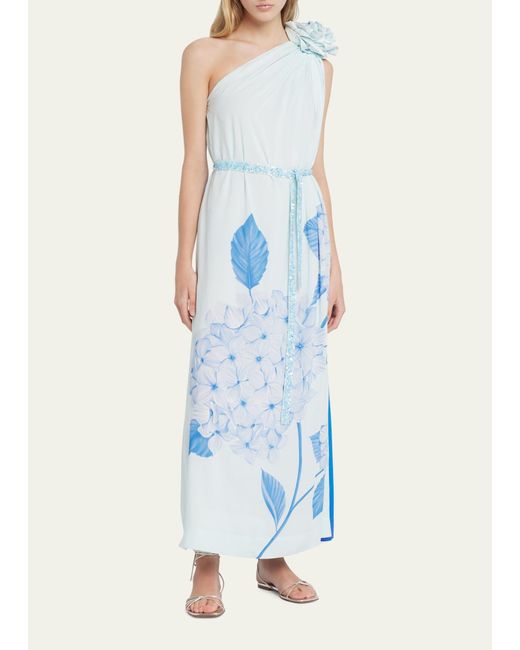 VERANDAH Blue Hydrangea-print Toga Maxi Dress