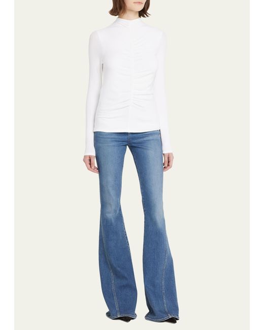 Veronica Beard Natural Theresa Knit Ruched Turtleneck