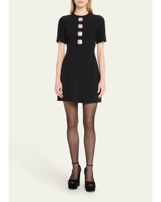 Andrew Gn Black Crystal Button Mini Dress