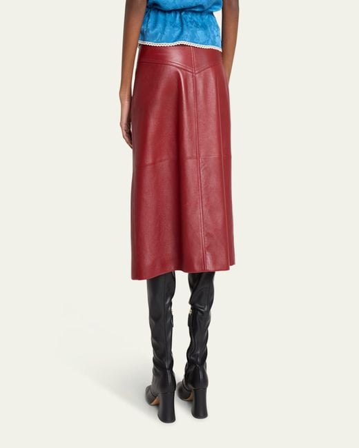 Chloé Red Slouch Leather Midi Skirt