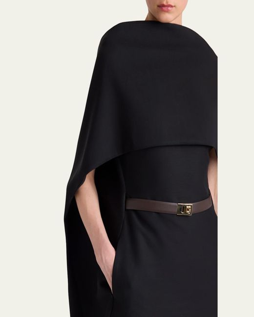 Ferragamo Black V-Back Cape Midi Dress