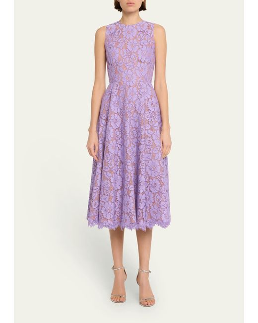 Michael Kors Purple Large Floral Lace Sleeveless Midi Dress