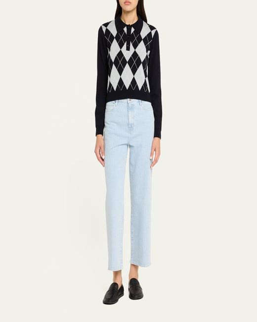 FRAME Black The Argyle Polo Sweater