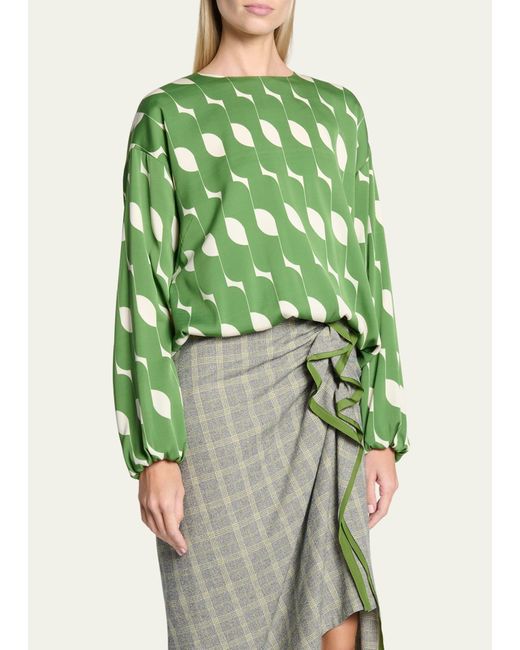 Dries Van Noten Green Capo Printed Silk Blouse