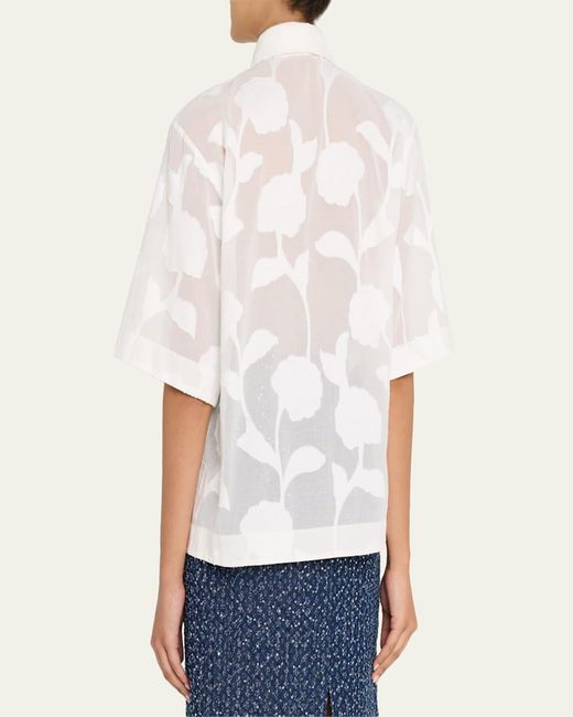 Michael Kors Women's Natural Button-Down Floral Burnout Cotton Shirt