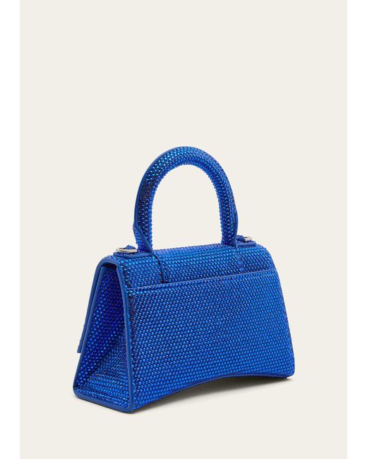 Balenciaga Blue Hourglass Xs Strass Suede Top-handle Bag