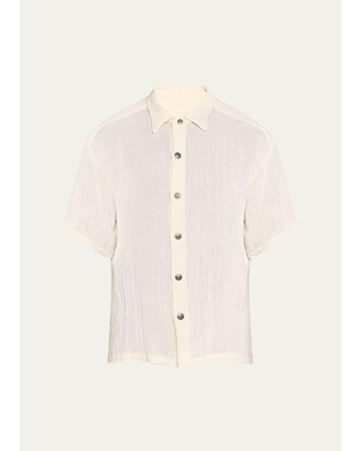 Greg Lauren Natural Gauze Short-sleeve Button-front Shirt for men